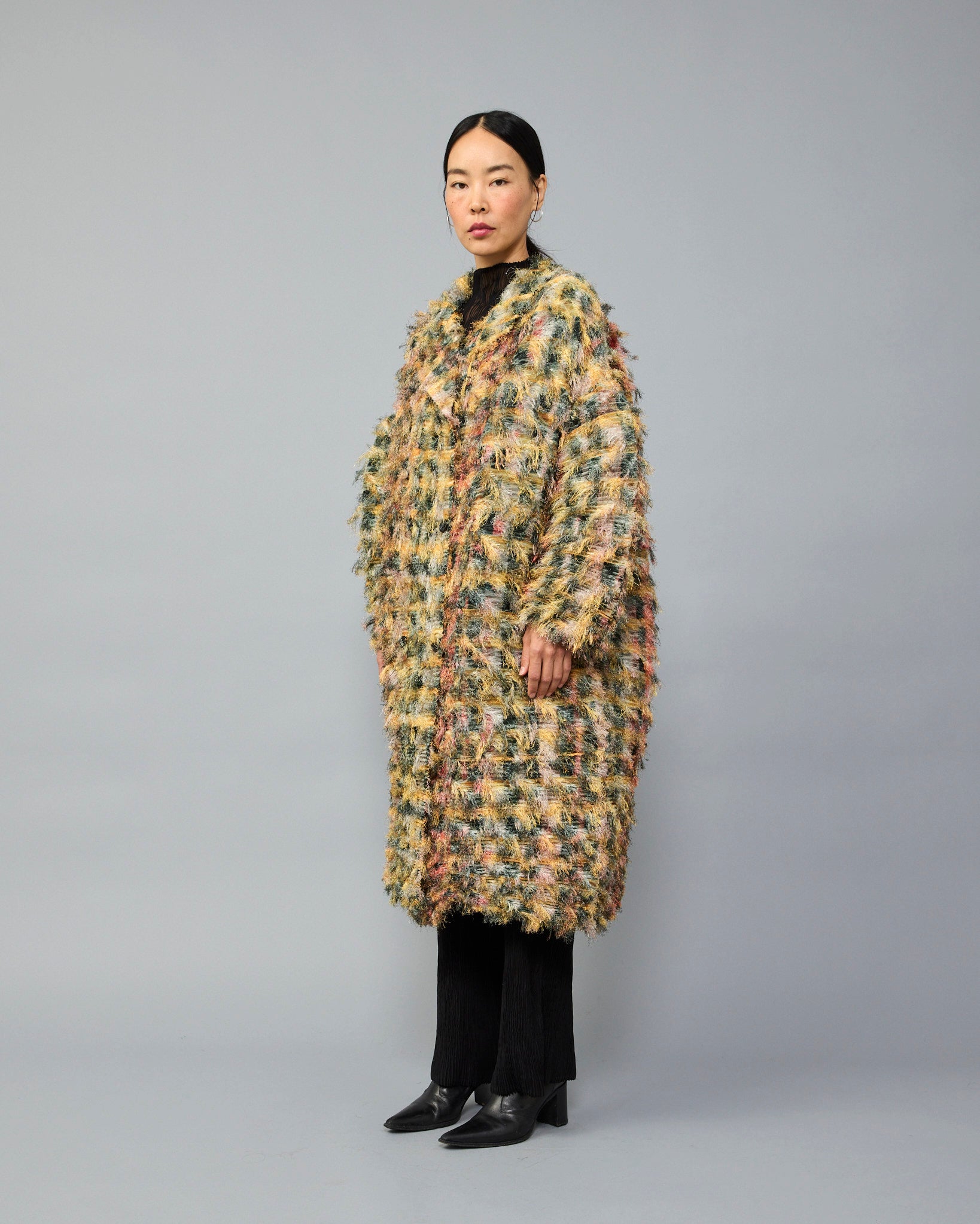 Johan Pleated Fuzzy Coat in Elias