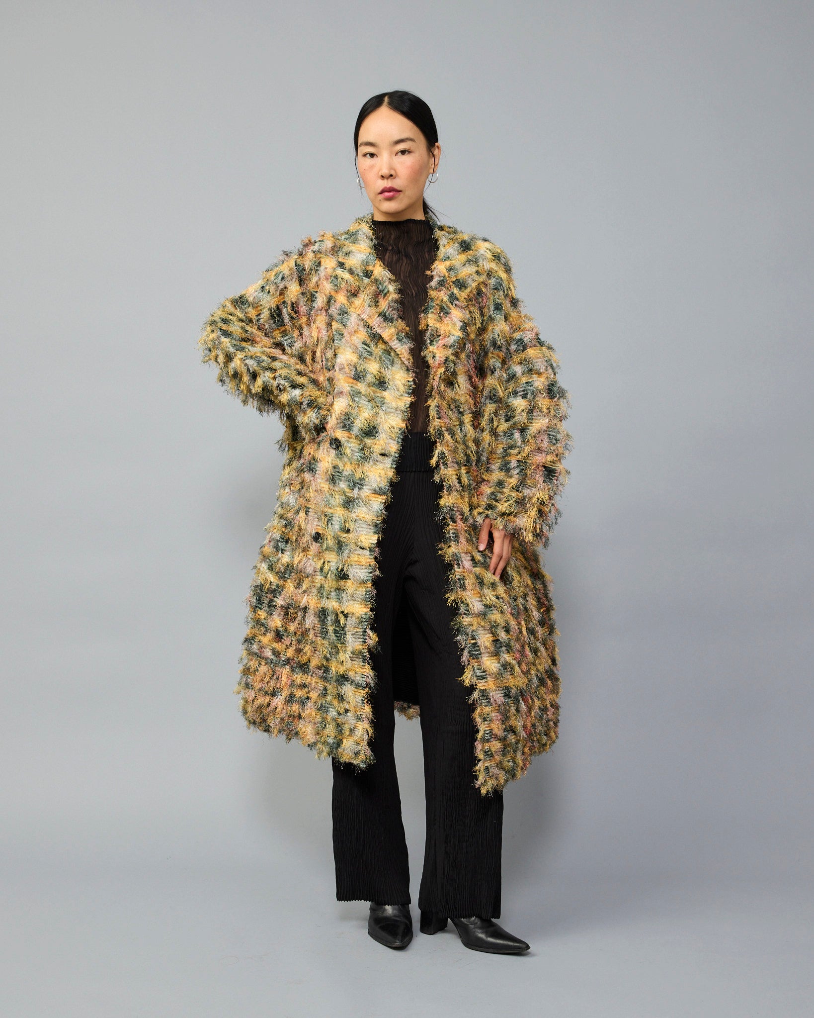 Johan Pleated Fuzzy Coat in Elias