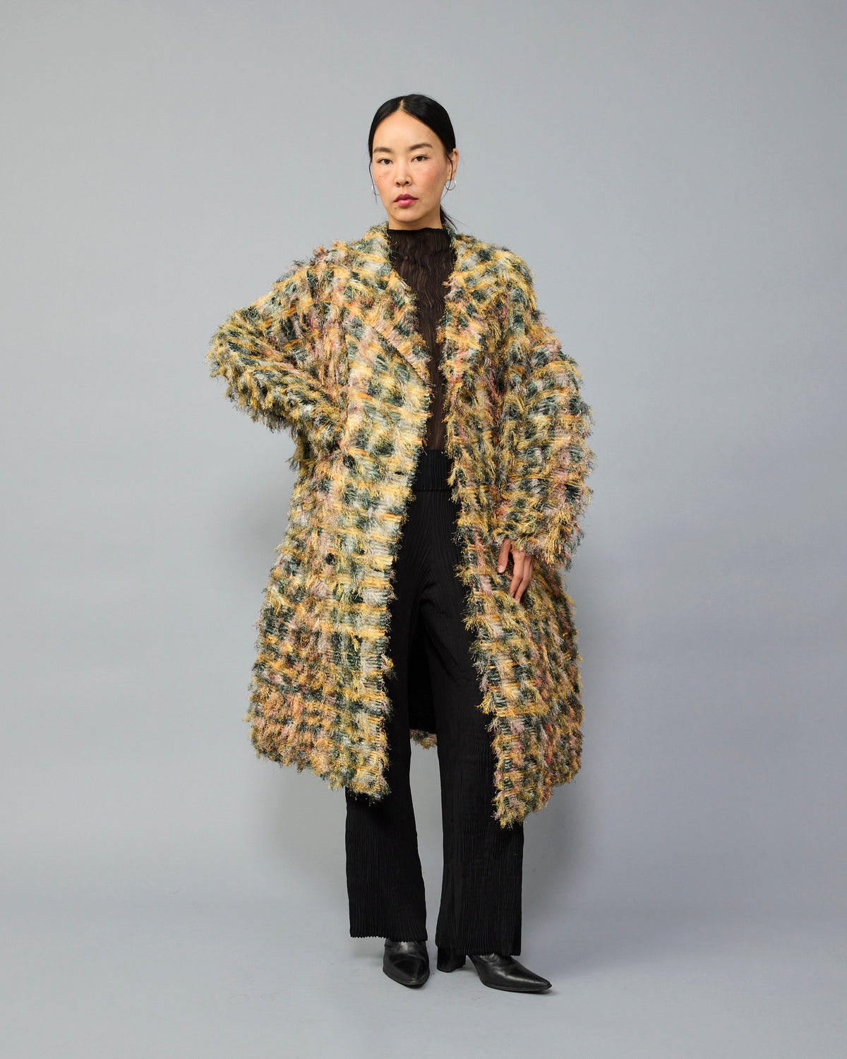 Johan Pleated Fuzzy Coat in Elias