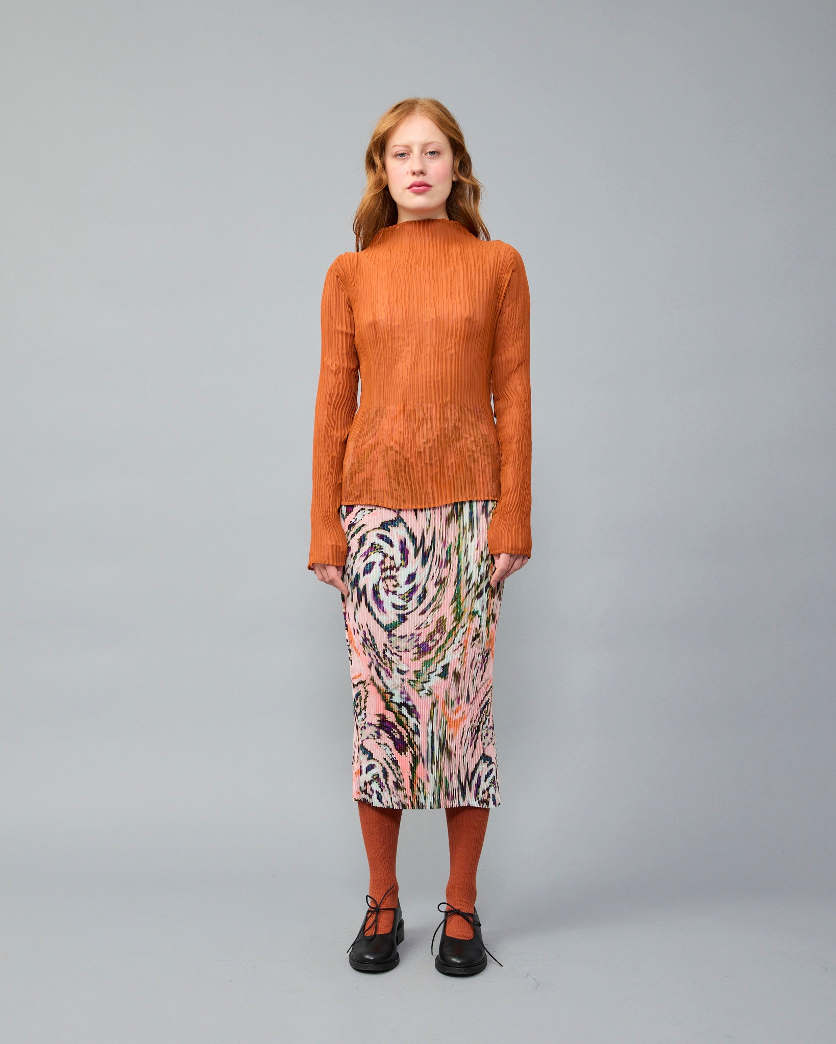 Lee Handpleated Top in Terracotta