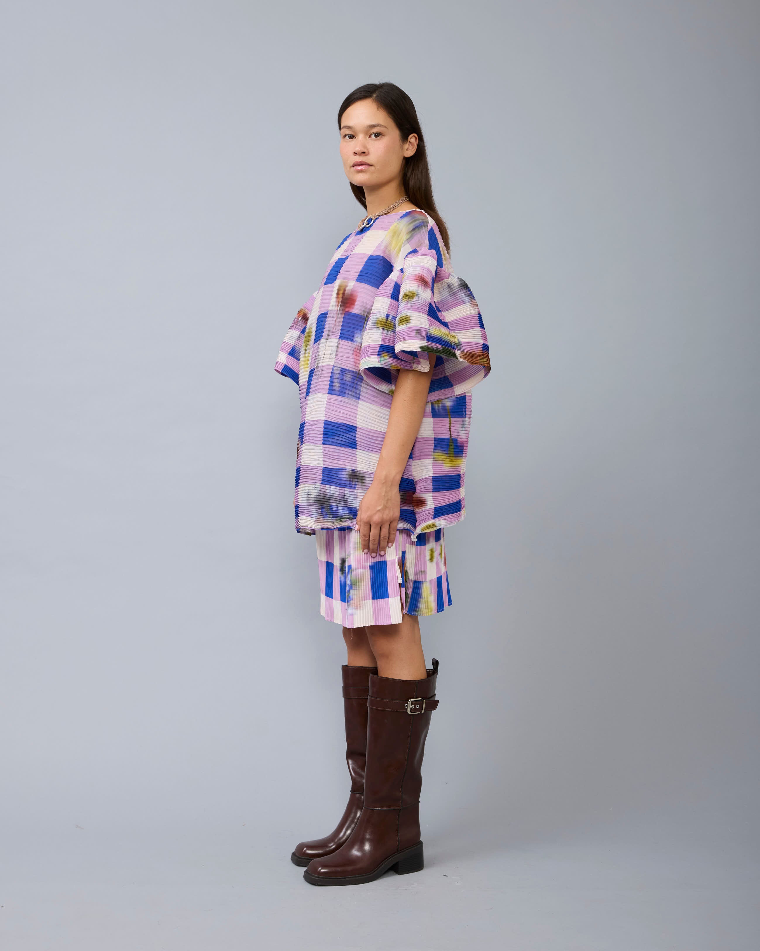 Robin Handpleated Top in blue Sven