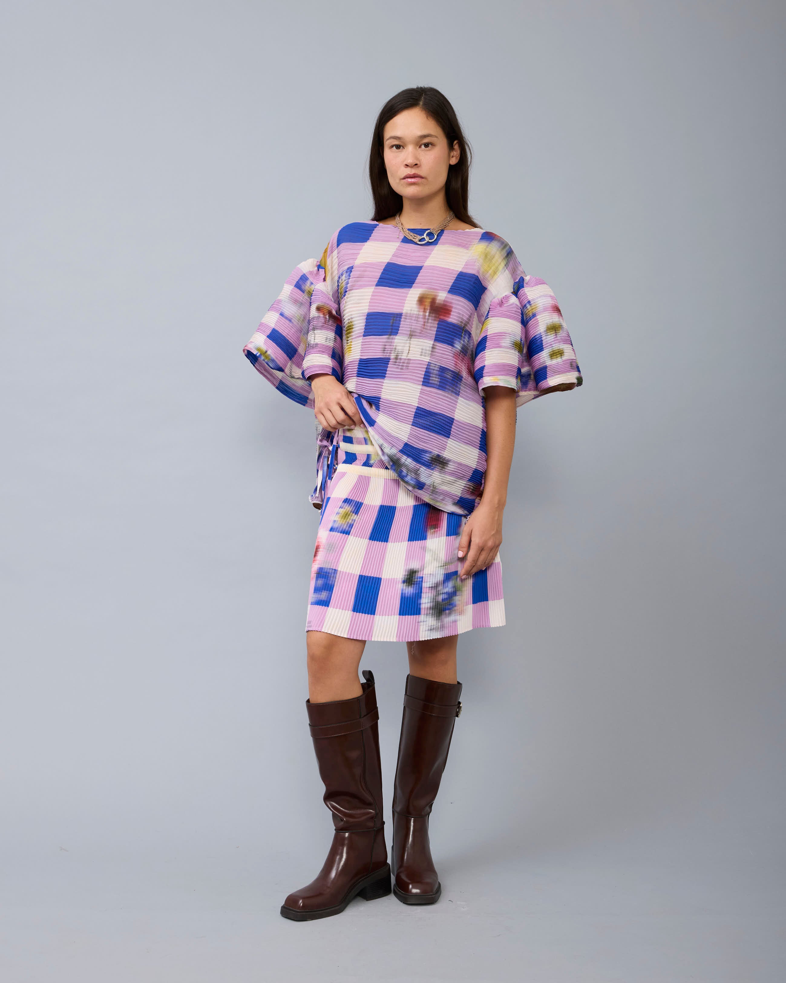 Robin Handpleated Top in blue Sven