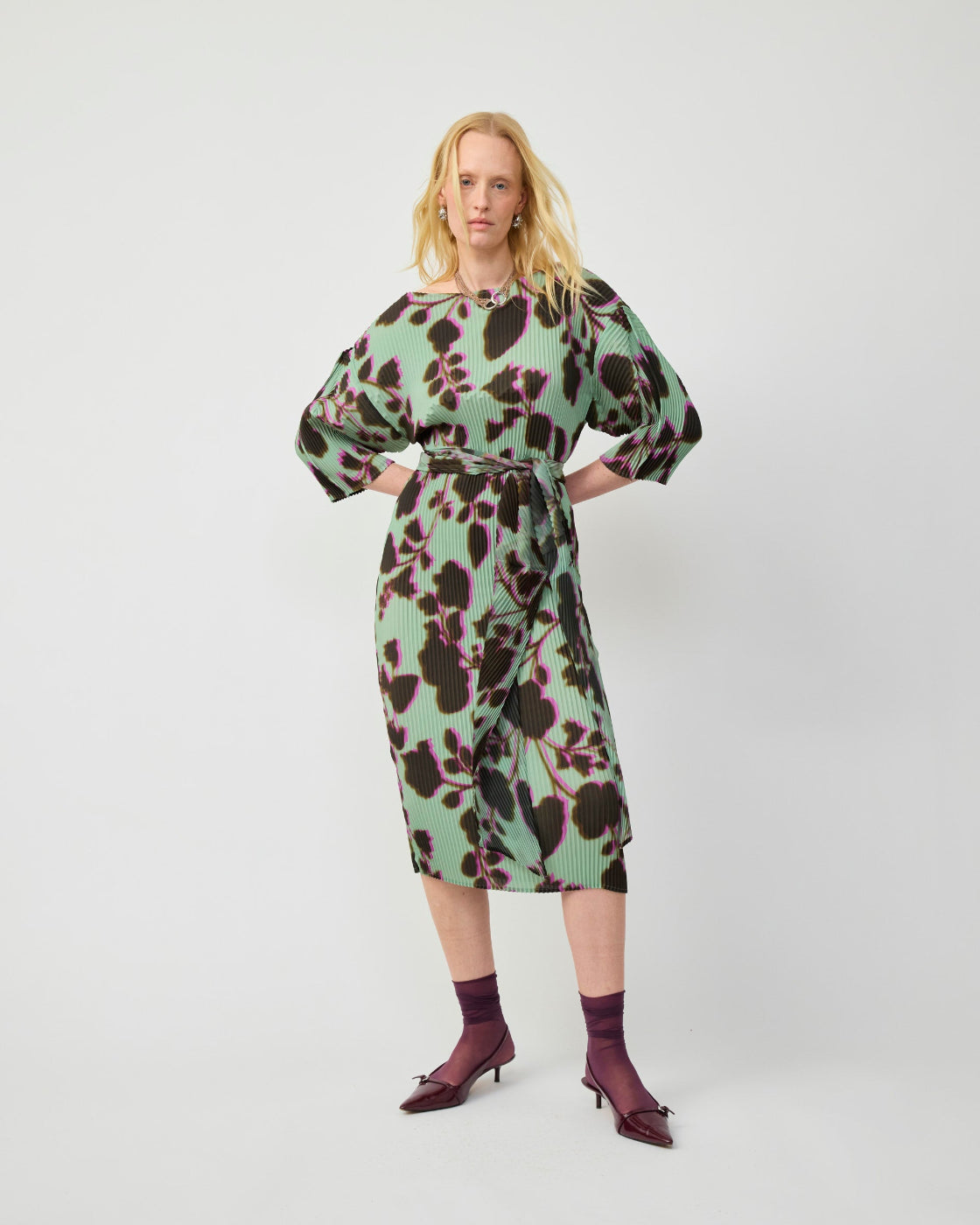 Leila Pleated Dress in Peppermint Ingrid