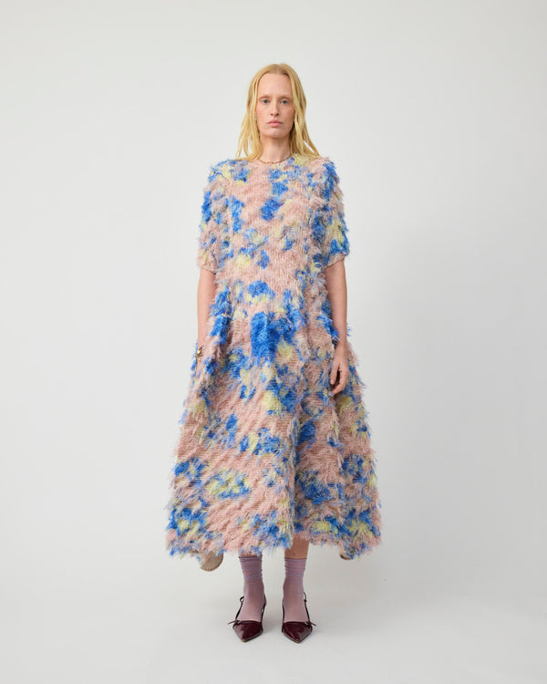 Knox Pleated Furry Dress in Blush Ingrid