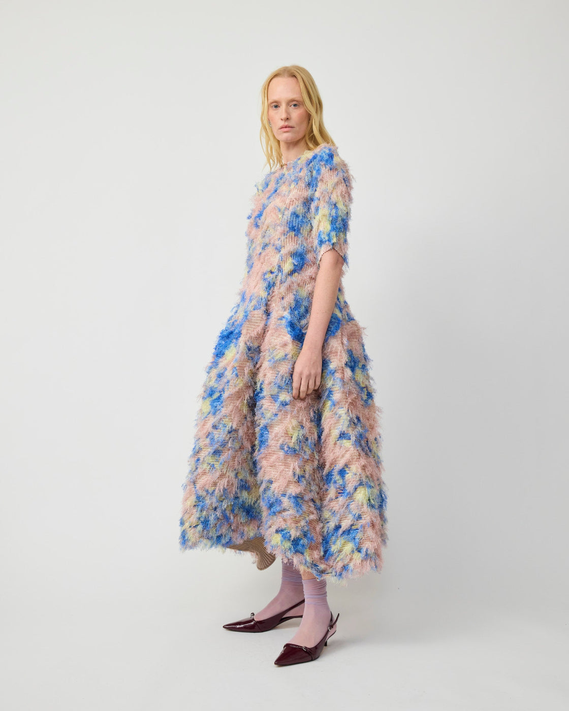 Knox Pleated Furry Dress in Blush Ingrid