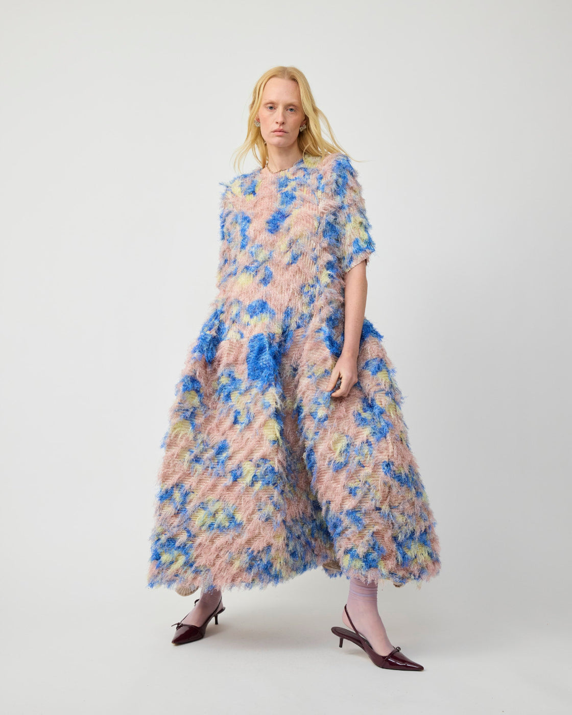 Knox Pleated Furry Dress in Blush Ingrid