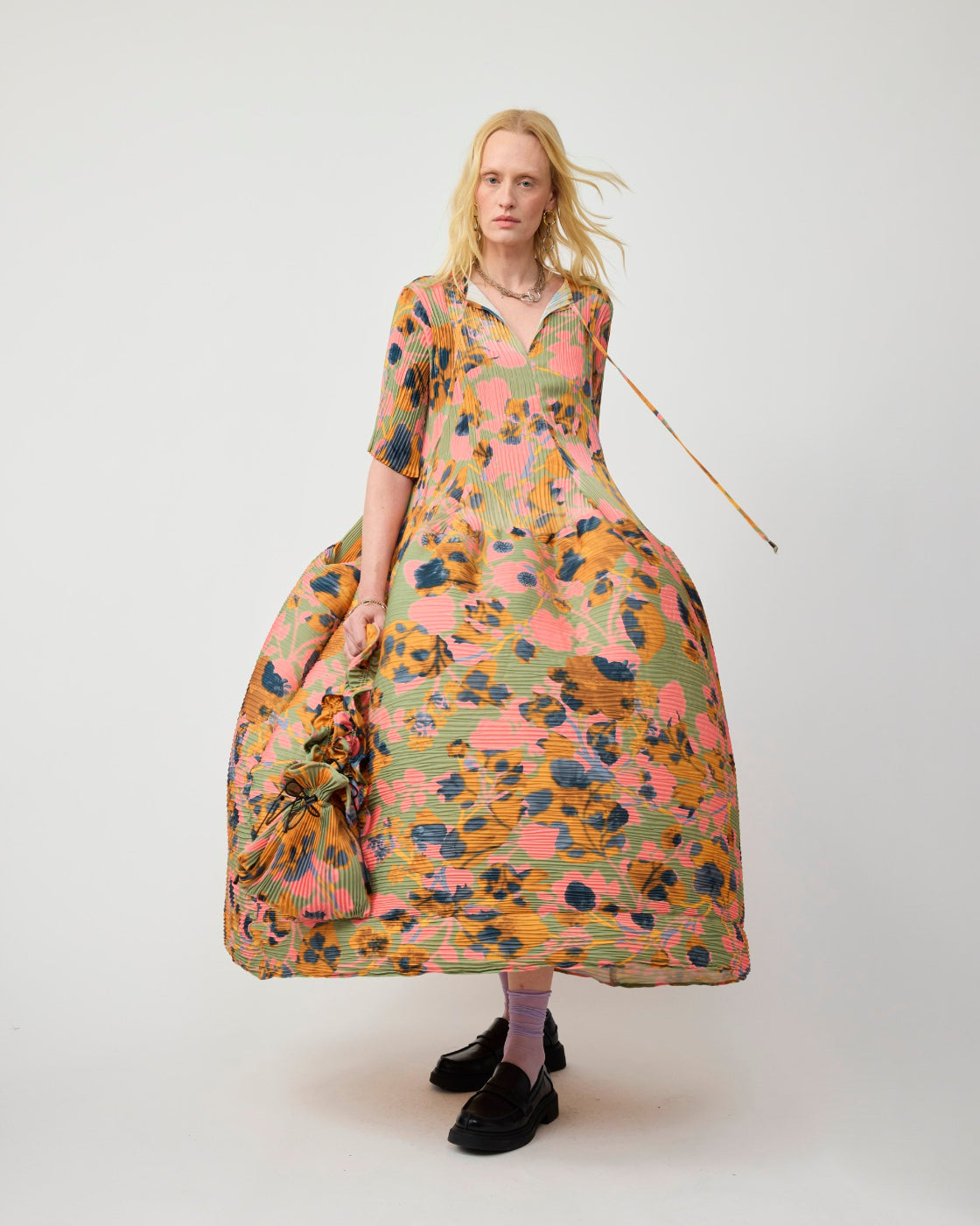 Knox Handpleated Dress in Peach Ingrid