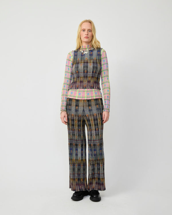 Thelma Pleated Tartan Top in Helge