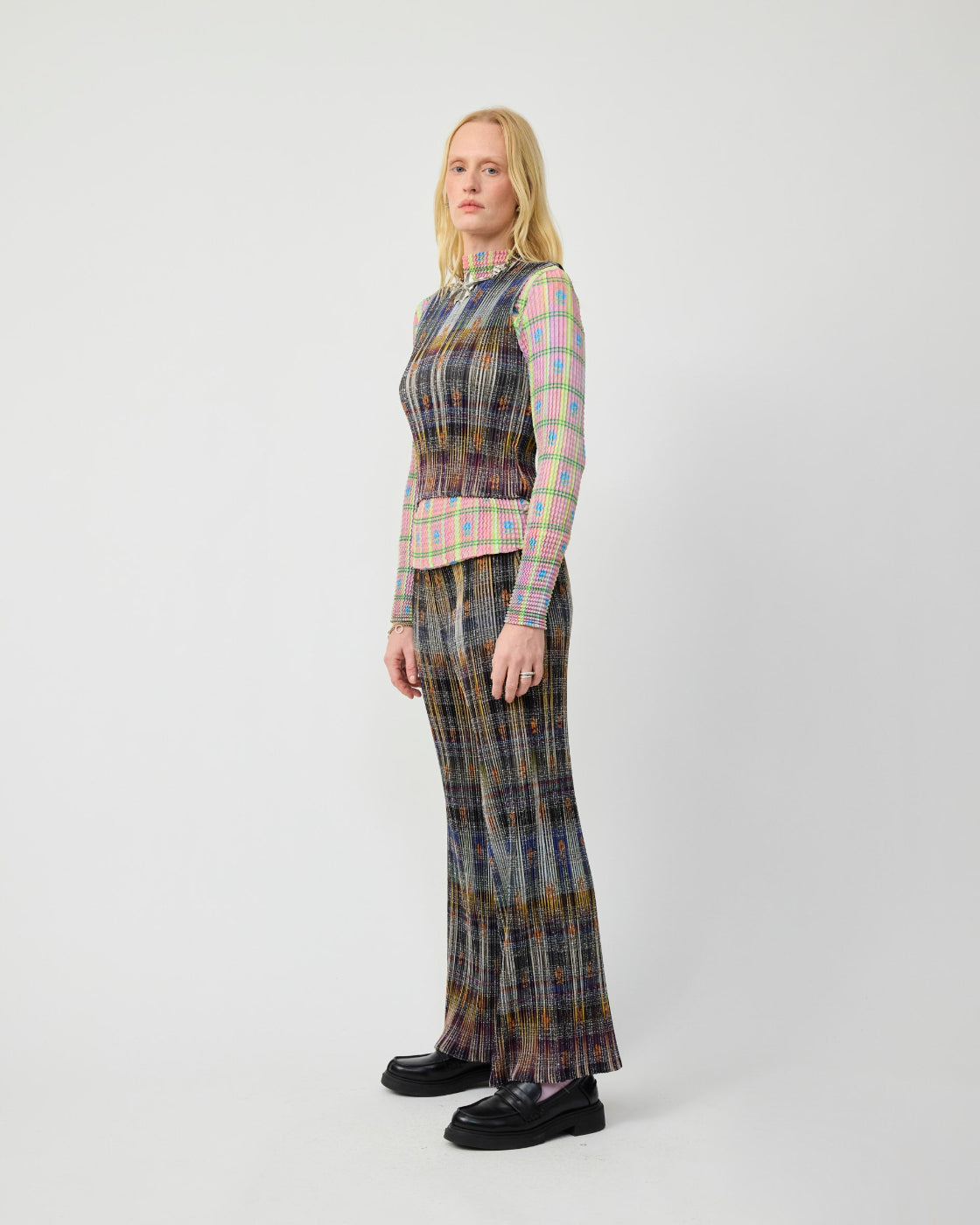 Thelma Pleated Tartan Top in Helge