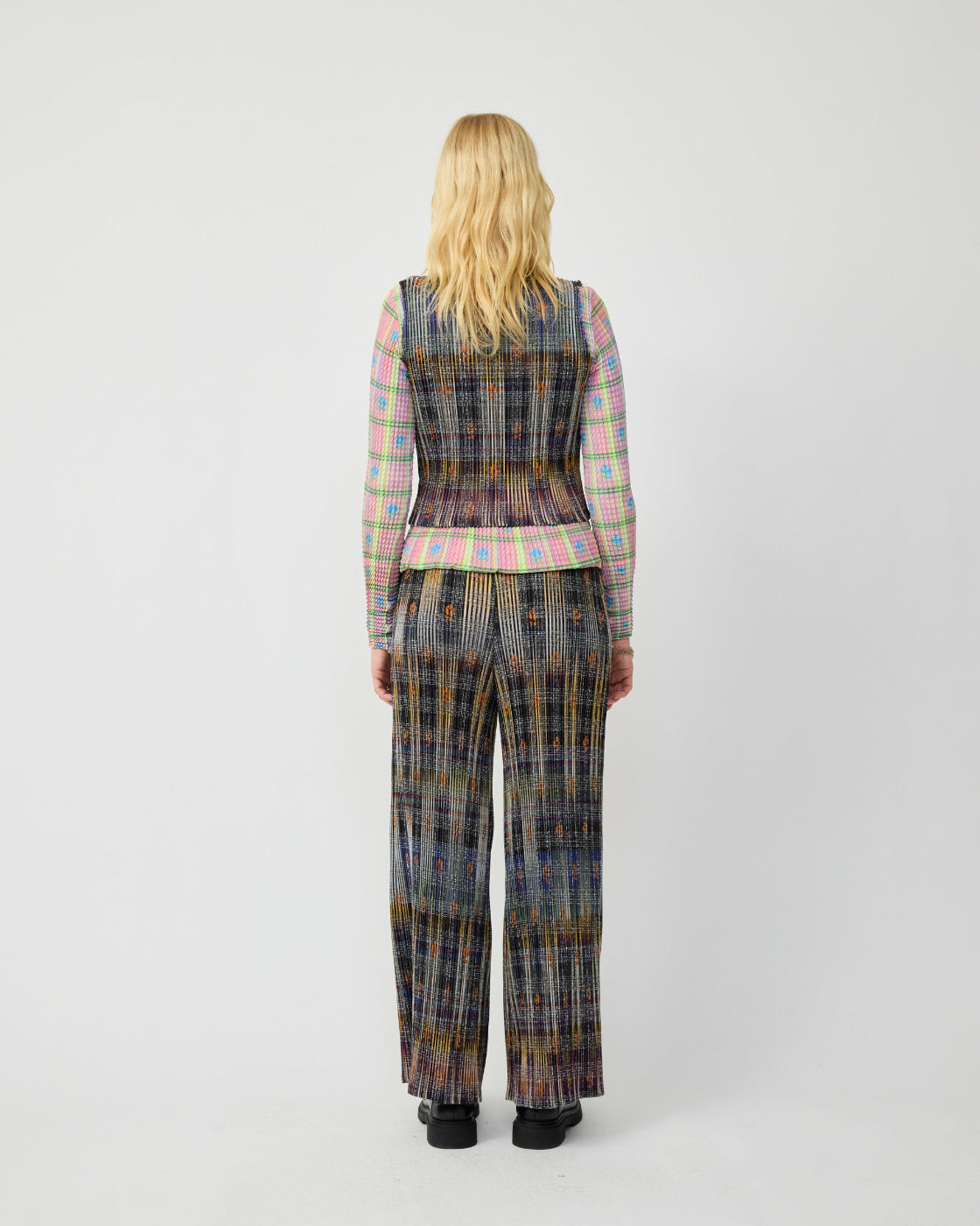 Thelma Pleated Tartan Top in Helge