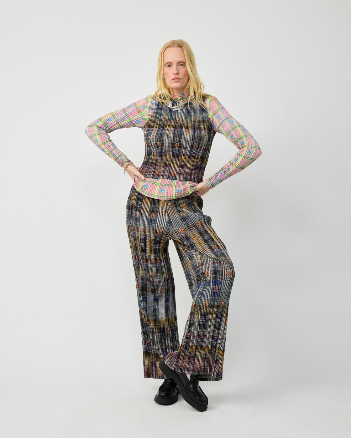 Thelma Pleated Tartan Top in Helge