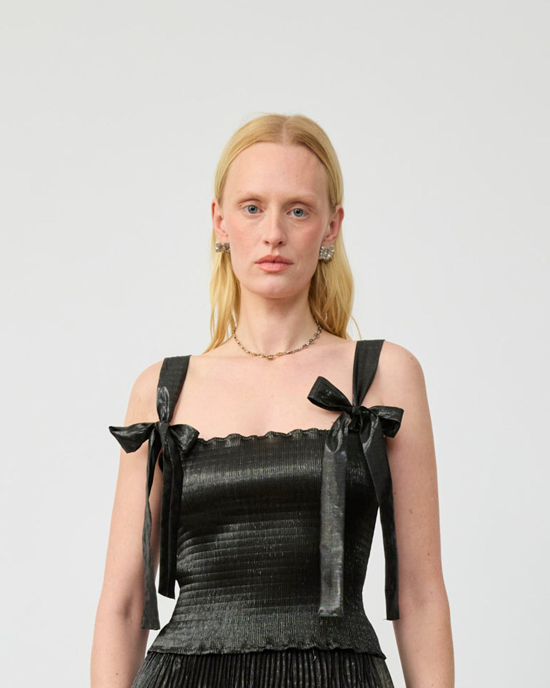 June Smock Pleated Top in Moss Metalic