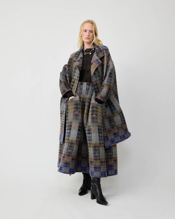 Johan Pleated Tartan Coat in Helge