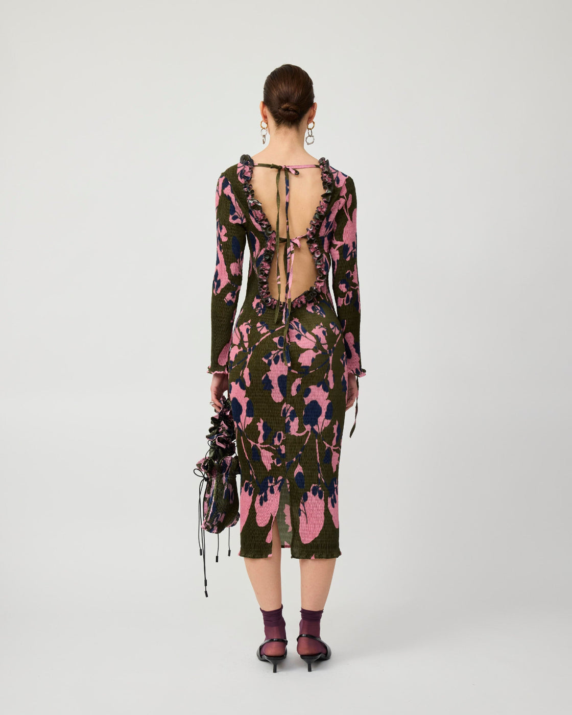 Huxley Smock Pleated Dress in Moss Ingrid