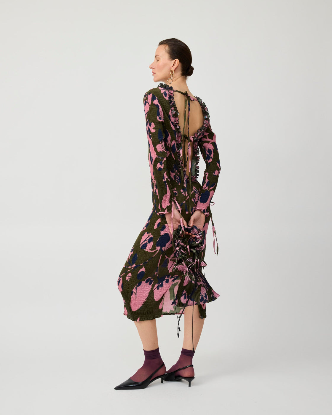 Huxley Smock Pleated Dress in Moss Ingrid