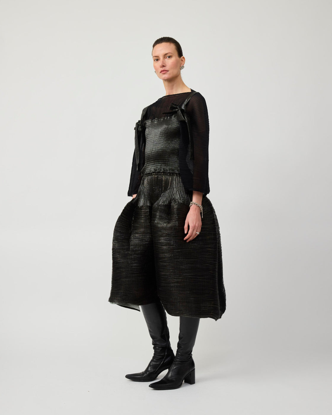 Kenza Handpleated Skirt in Moss Metallic