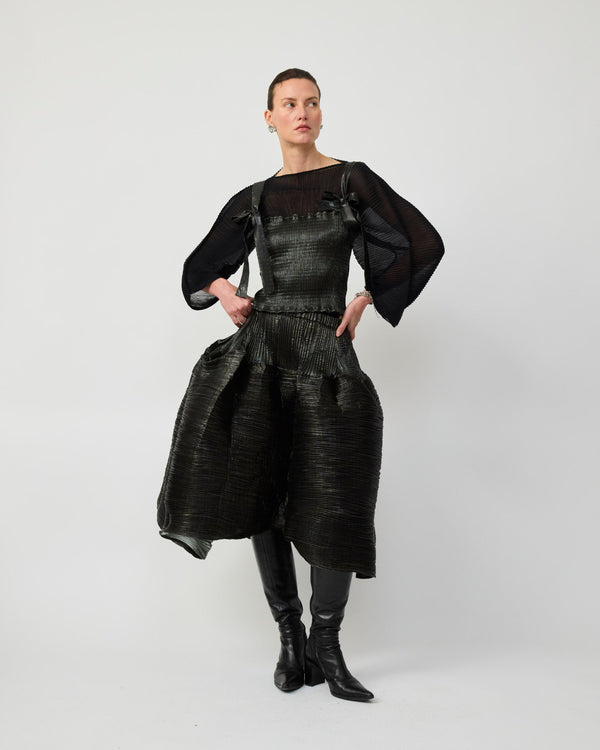 Kenza Handpleated Skirt in Moss Metallic
