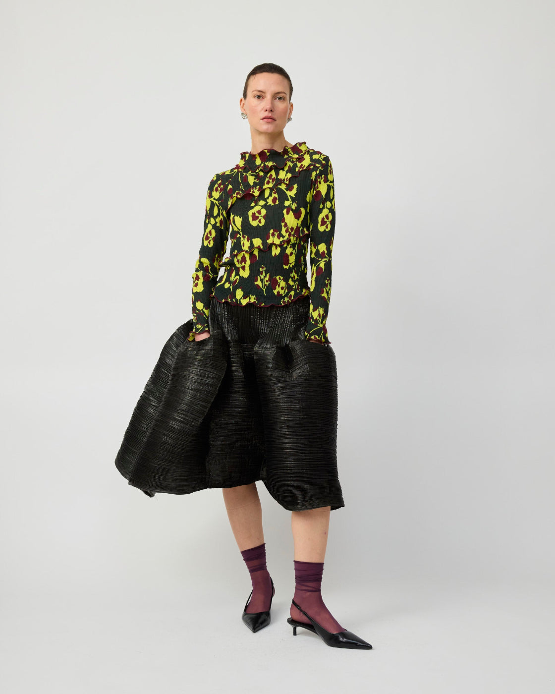 Karl Smock Pleated Top in Electric Ingrid