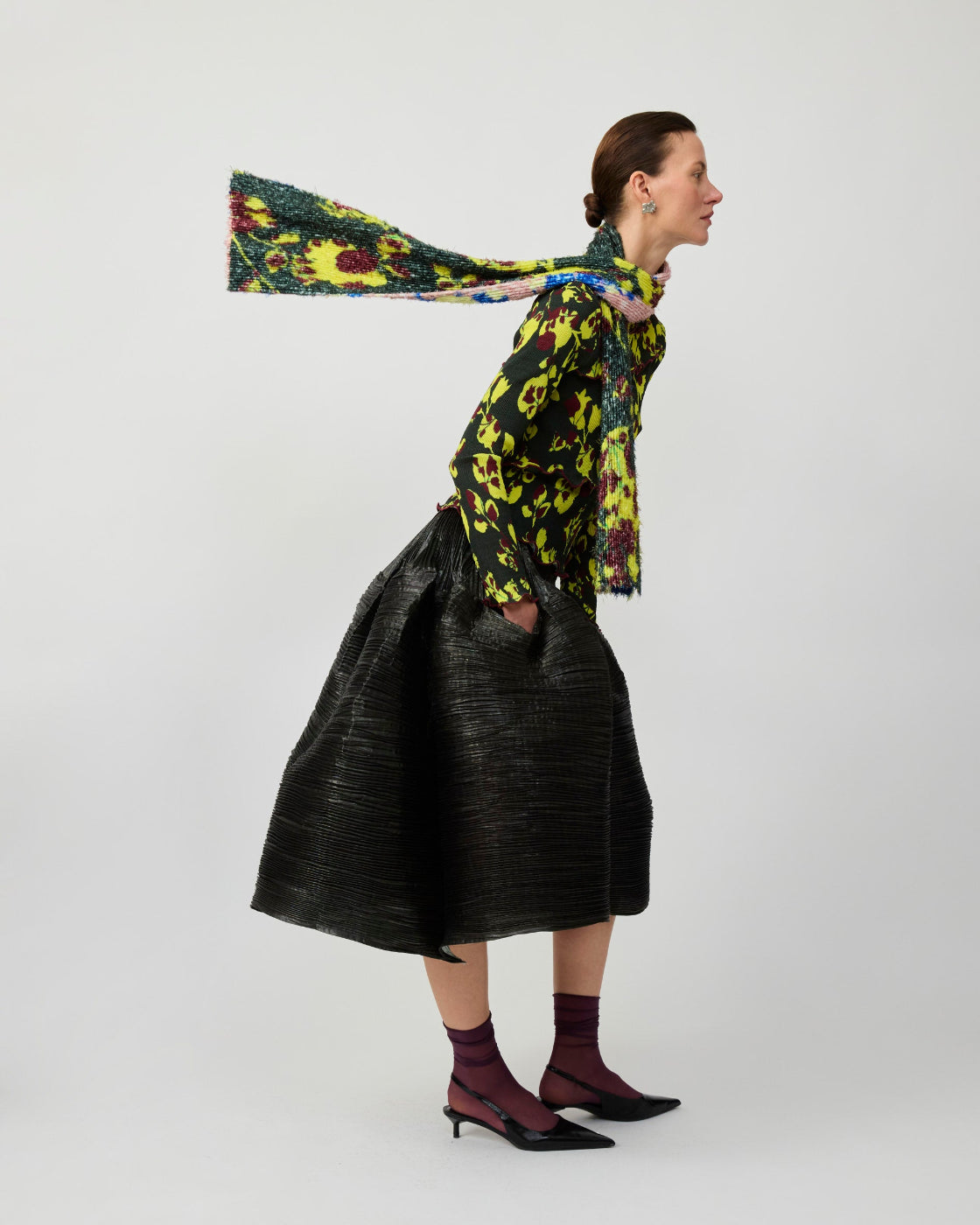 Boa Pleated Furry Scarf in Patchwork Ingrid
