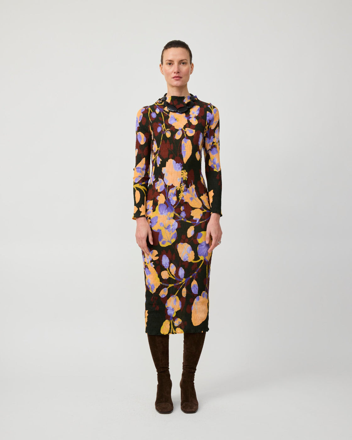 Rupert Smock Pleated Dress in Amber Ingrid