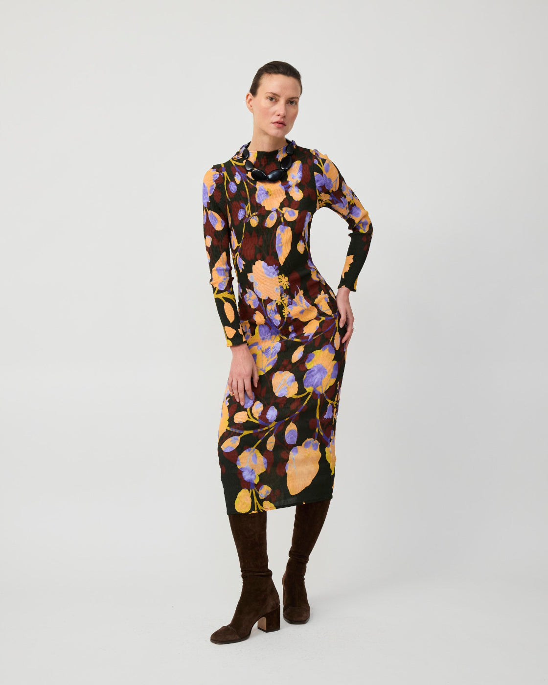 Rupert Smock Pleated Dress in Amber Ingrid