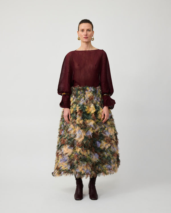 Rana Handpleated Top in Burgundy