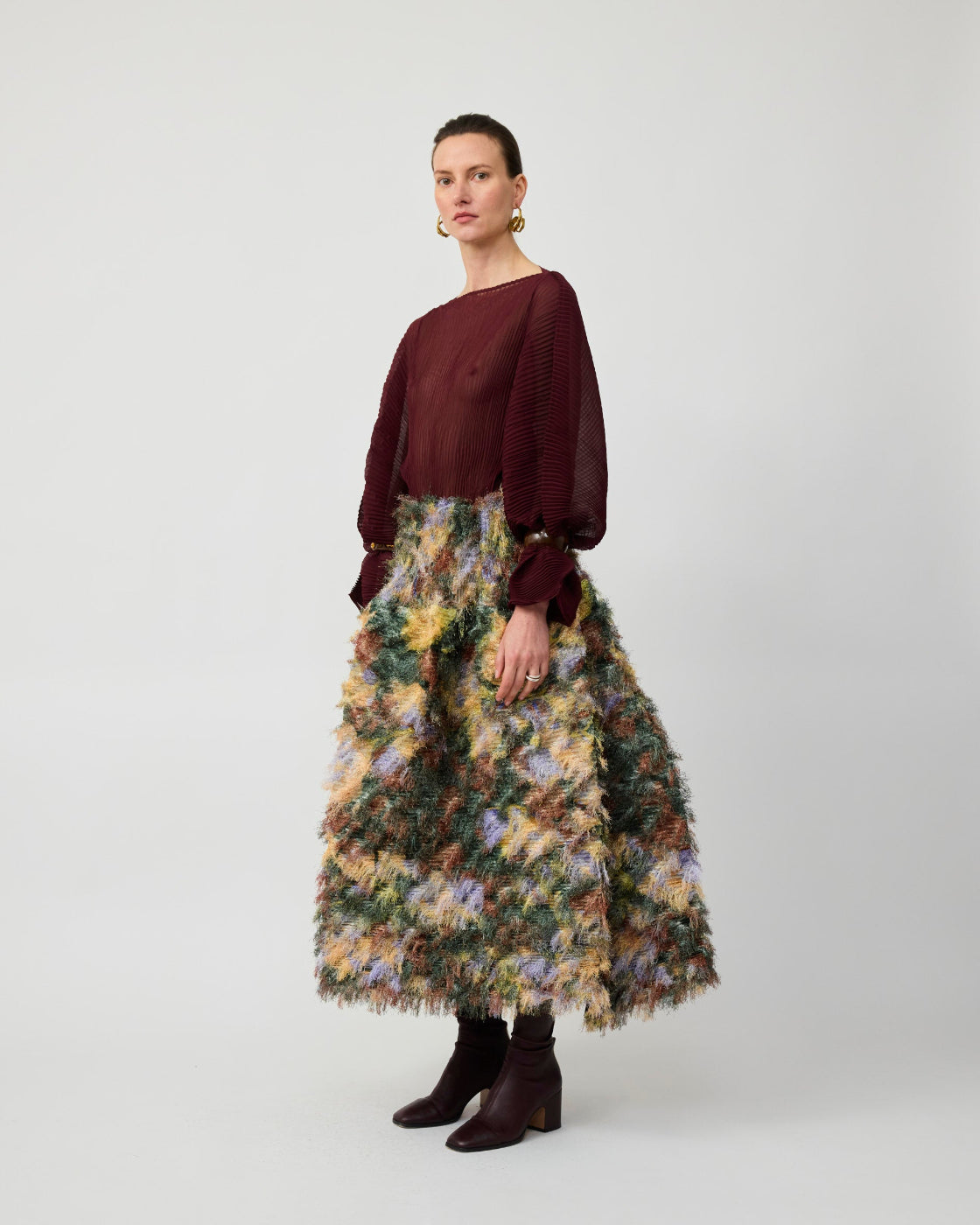 Kenza Pleated Furry Skirt in Amber Ingrid