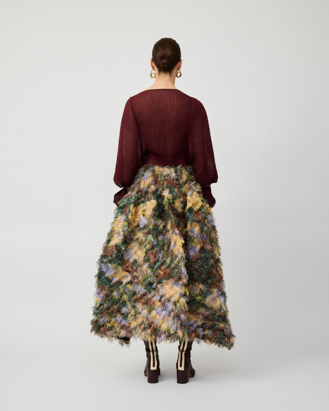 Kenza Pleated Furry Skirt in Amber Ingrid