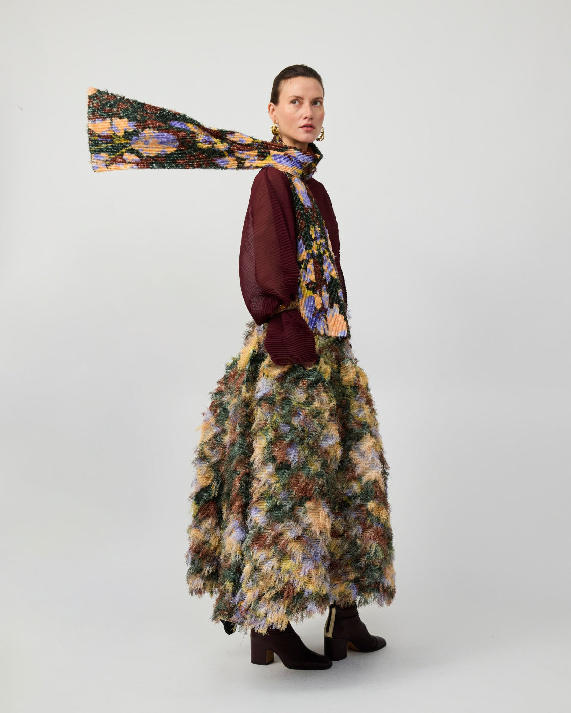 Boa Pleated Furry Scarf in Amber Ingrid