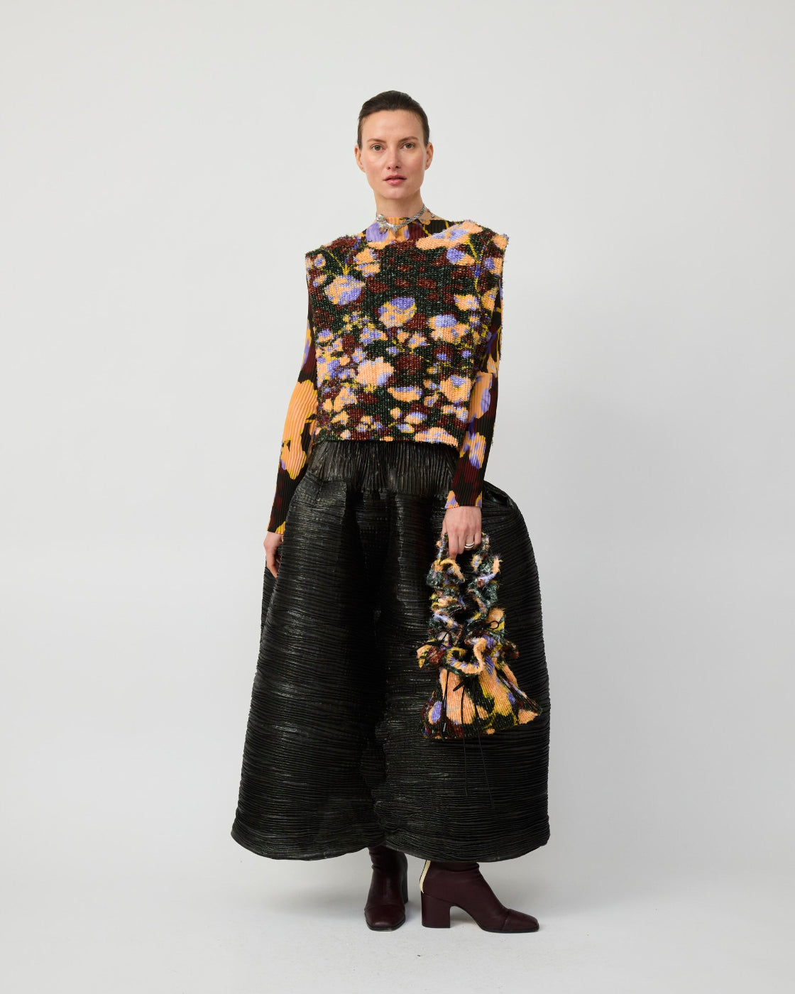 Wanda Pleated Fuzzy Bag in Amber Ingrid