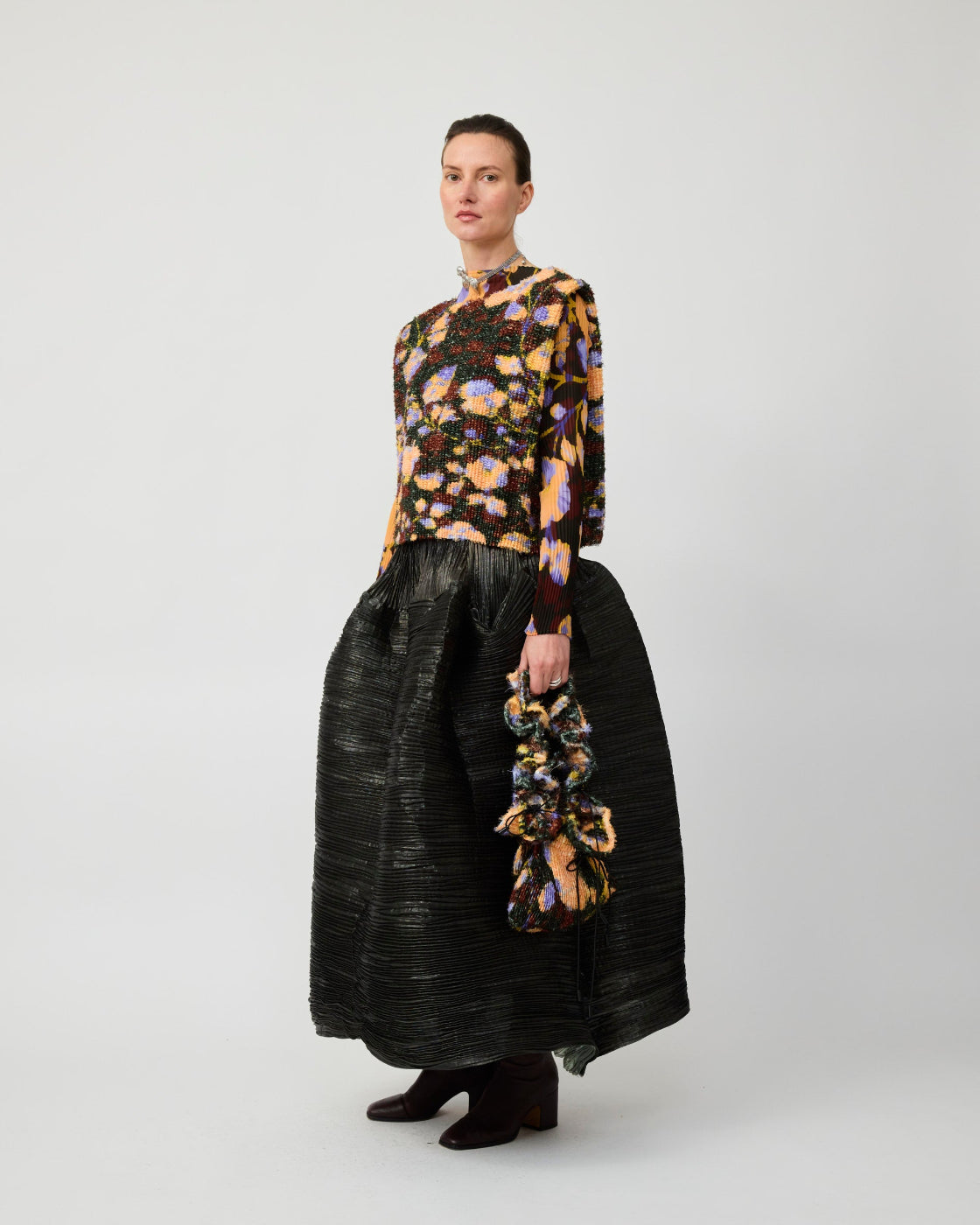 Wanda Pleated Fuzzy Bag in Amber Ingrid