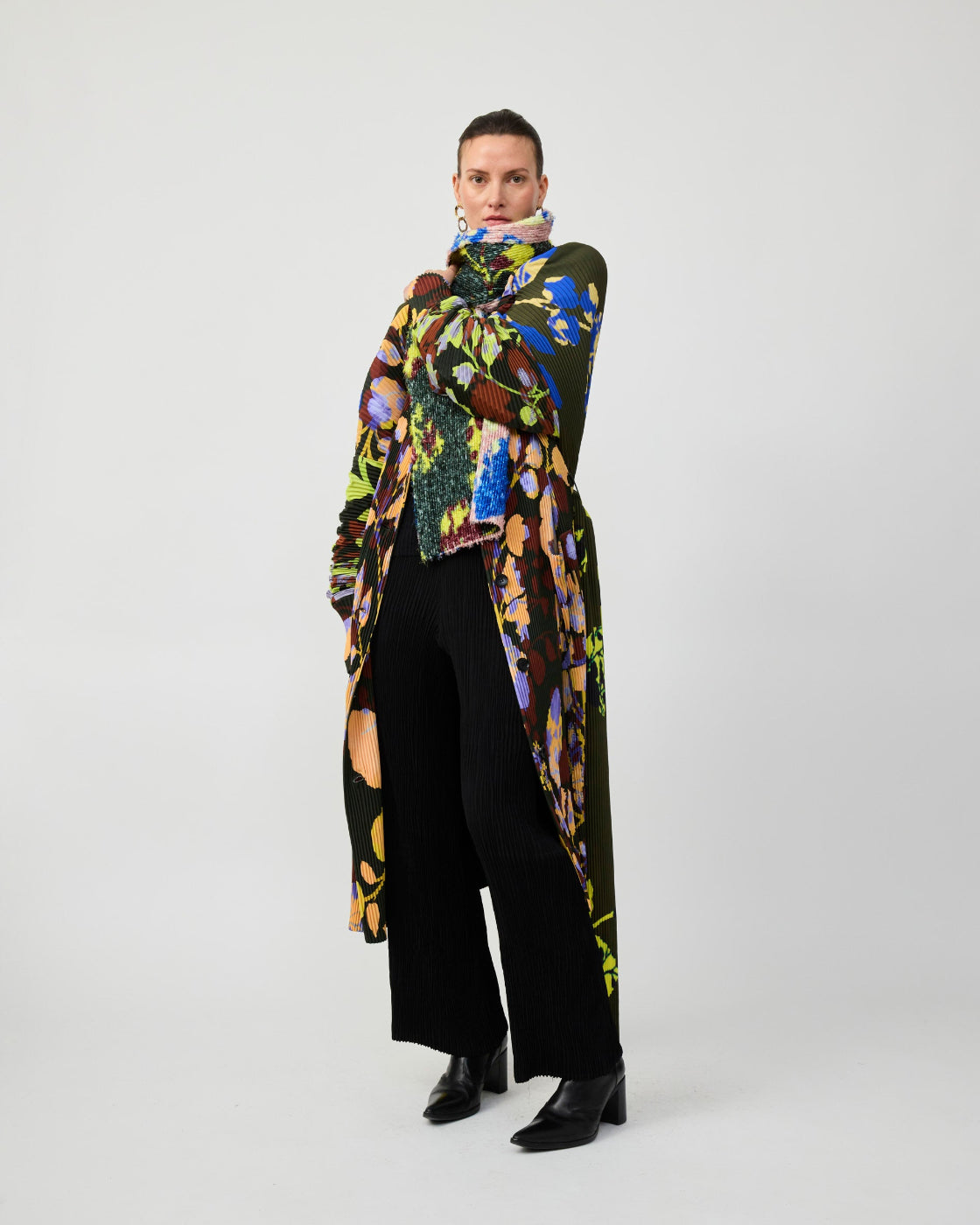 Boa Pleated Furry Scarf in Patchwork Ingrid
