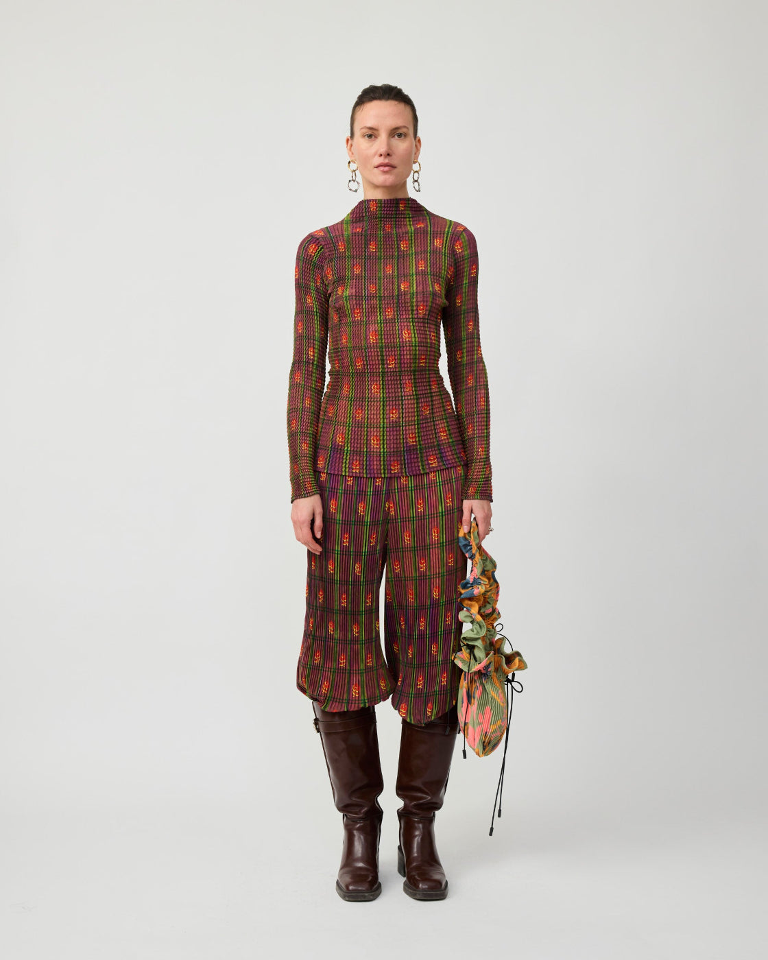 Susi Cross Pleated Top in Earthy Roman