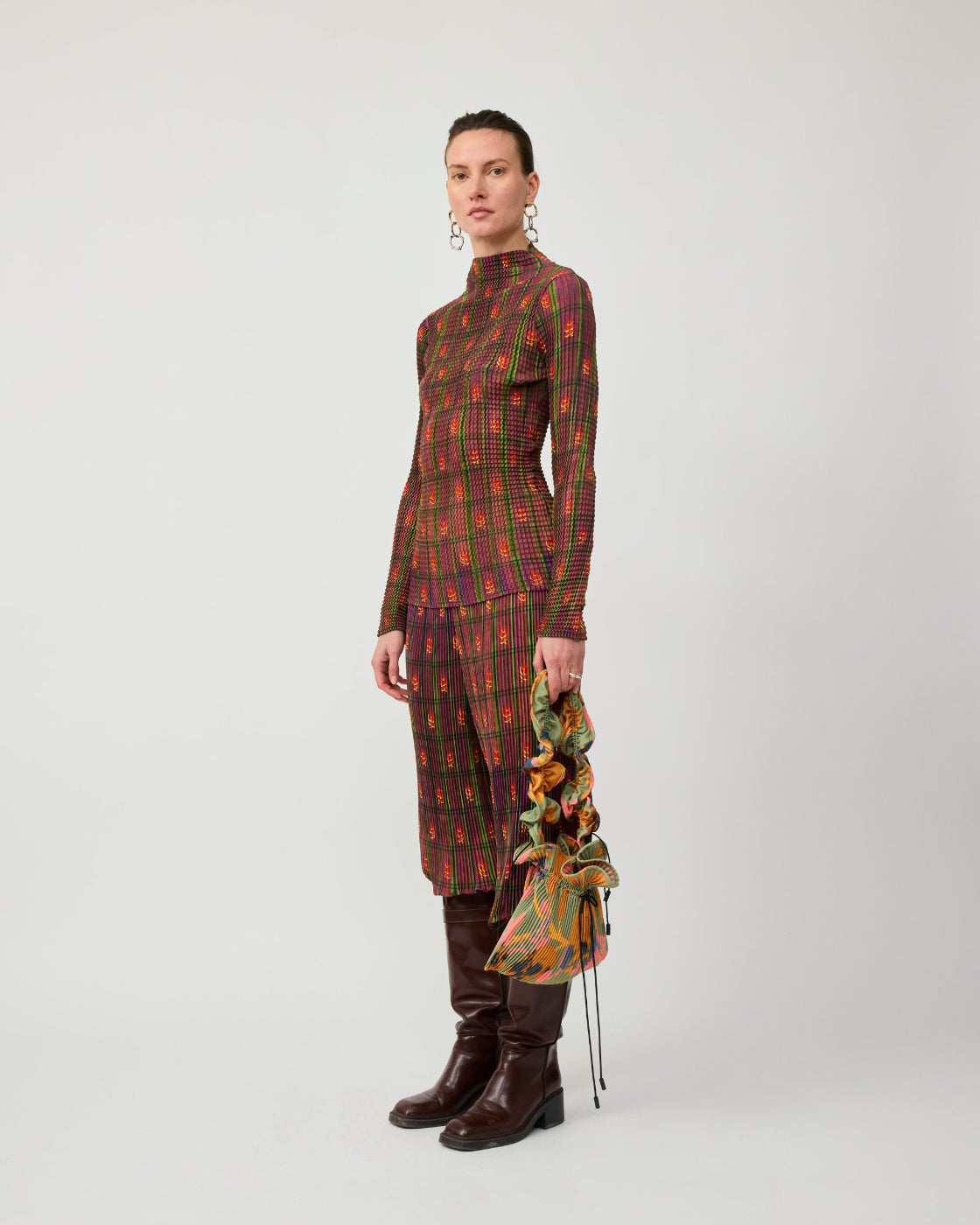 Susi Cross Pleated Top in Earthy Roman