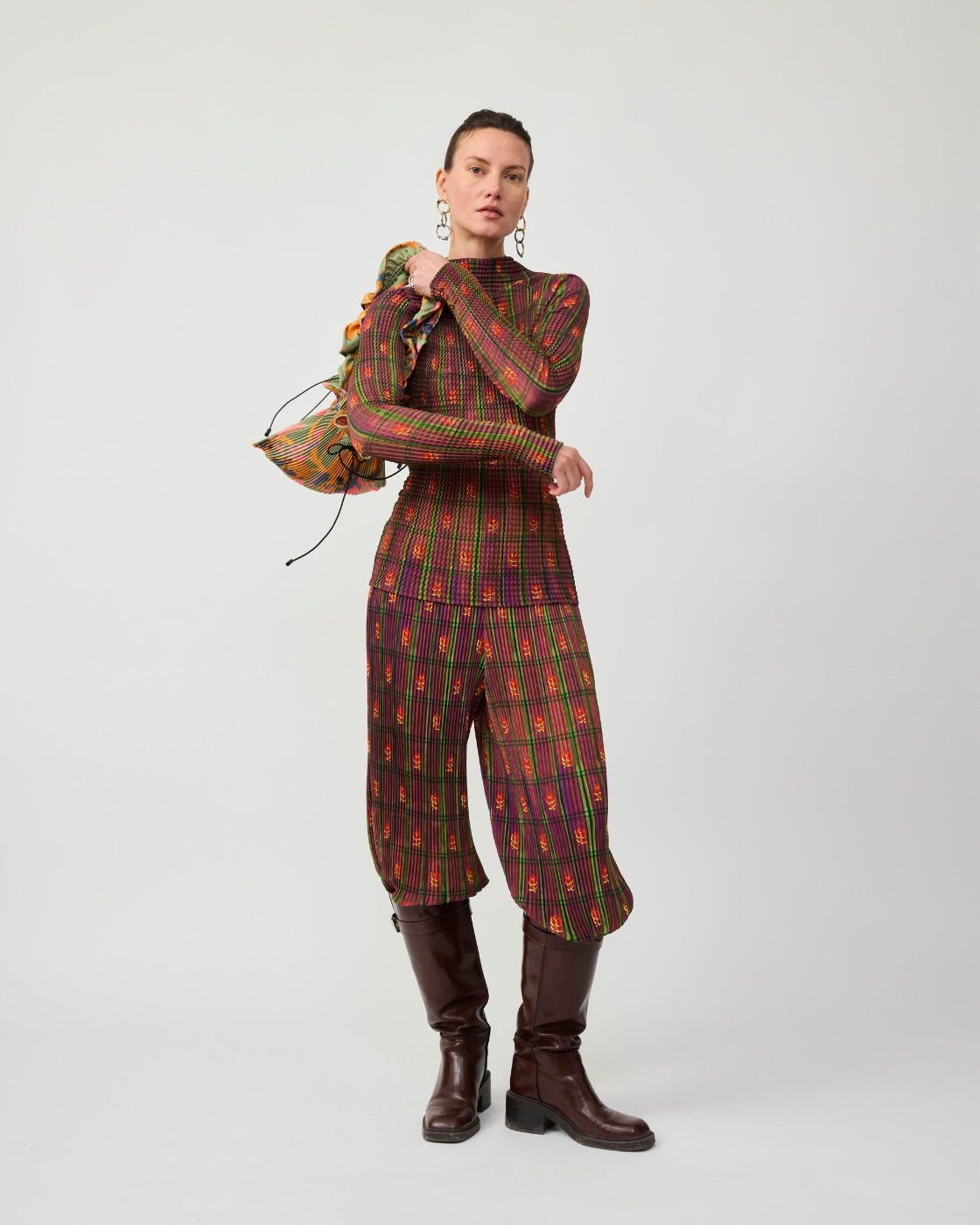 Susi Cross Pleated Top in Earthy Roman