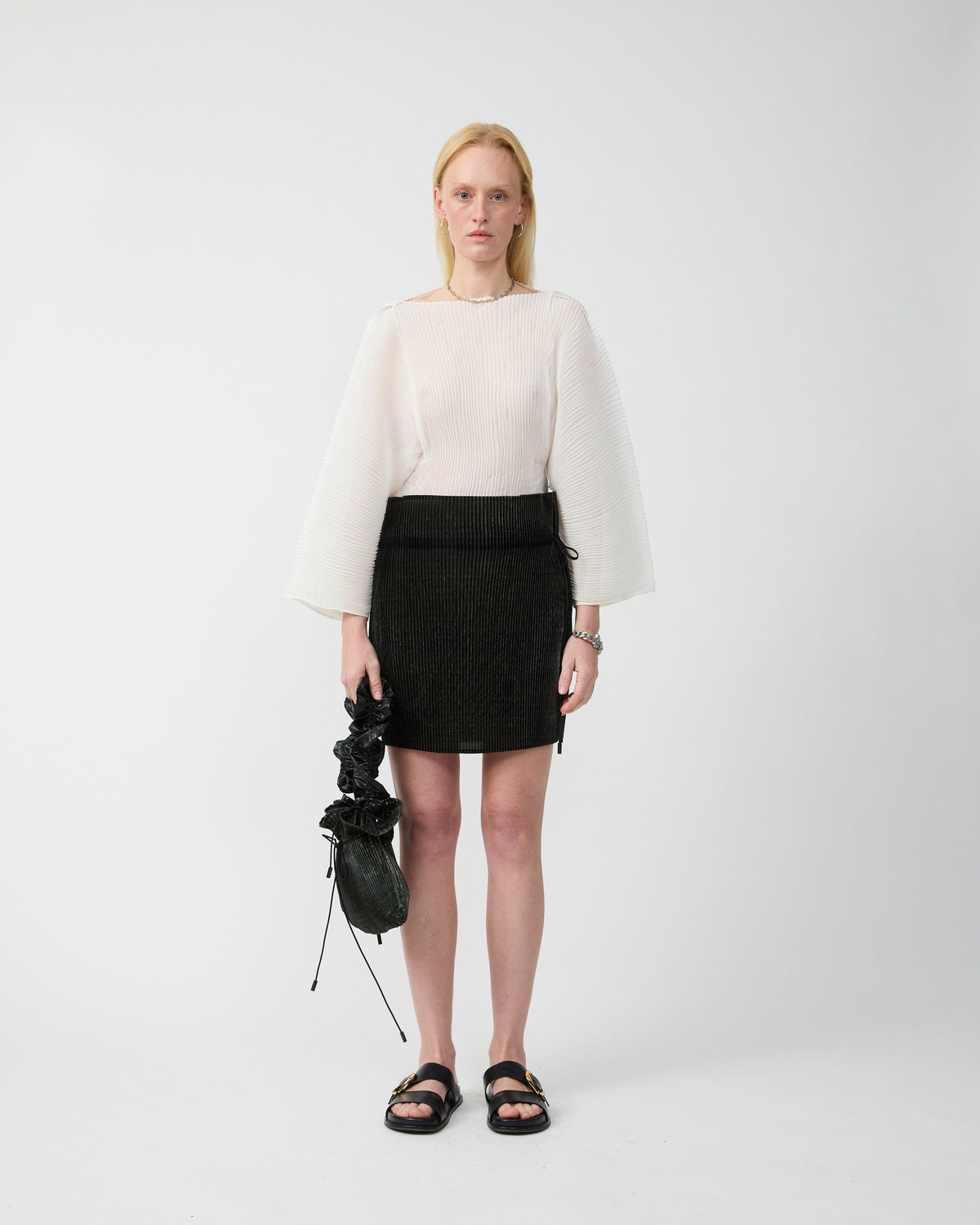 Rana Handpleated Top in White