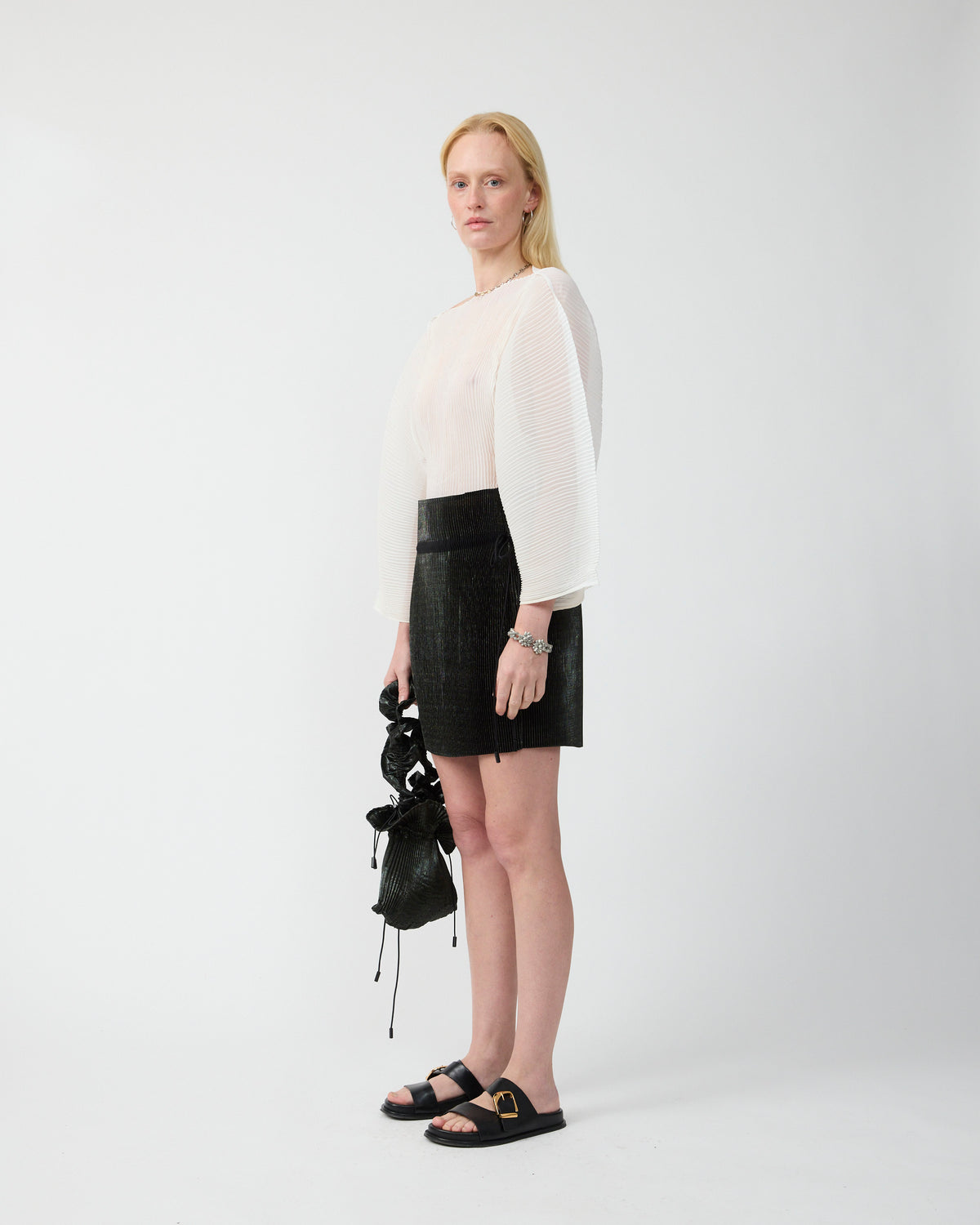 Rana Handpleated Top in White