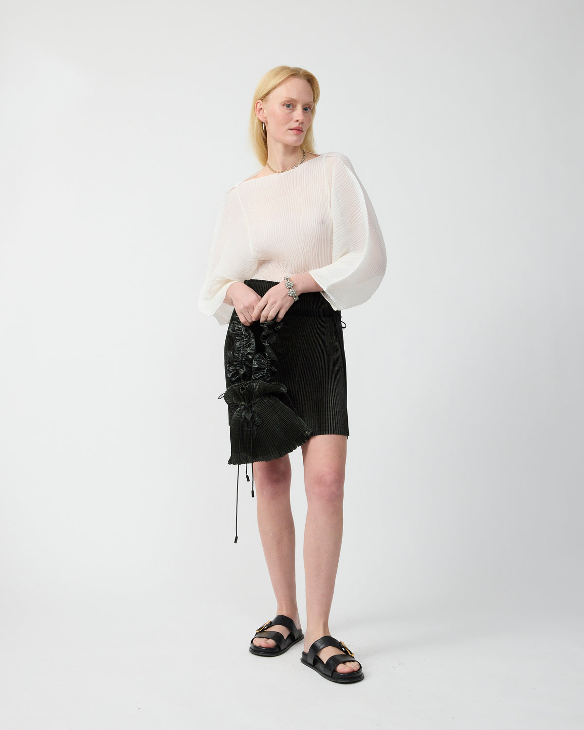 Rana Handpleated Top in White