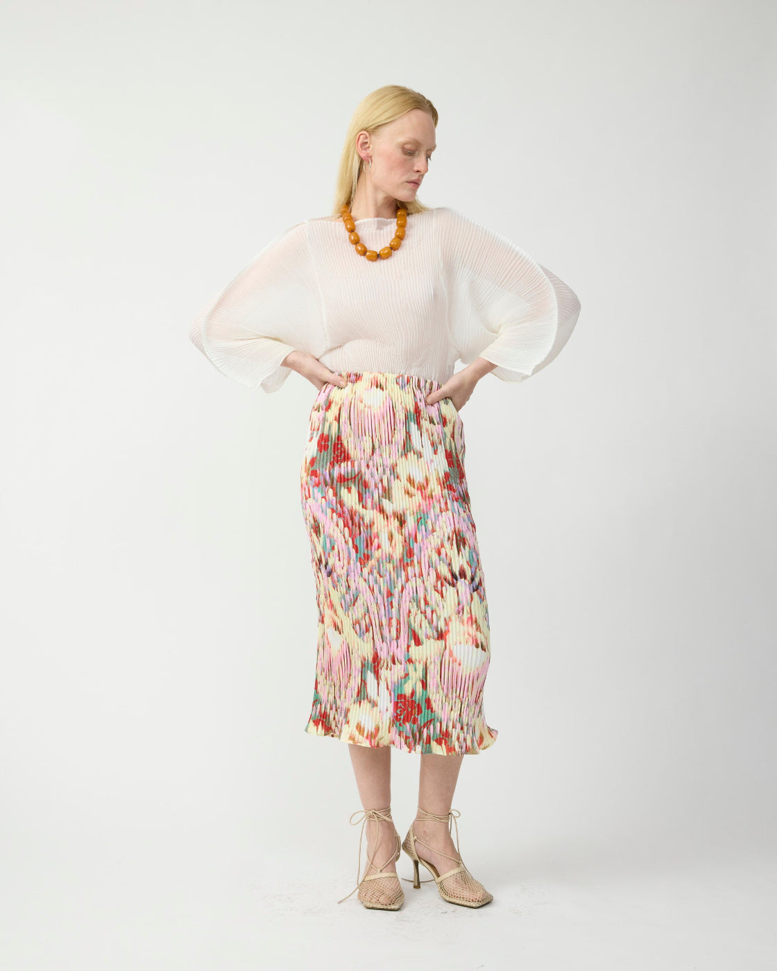 Rana Handpleated Top in White