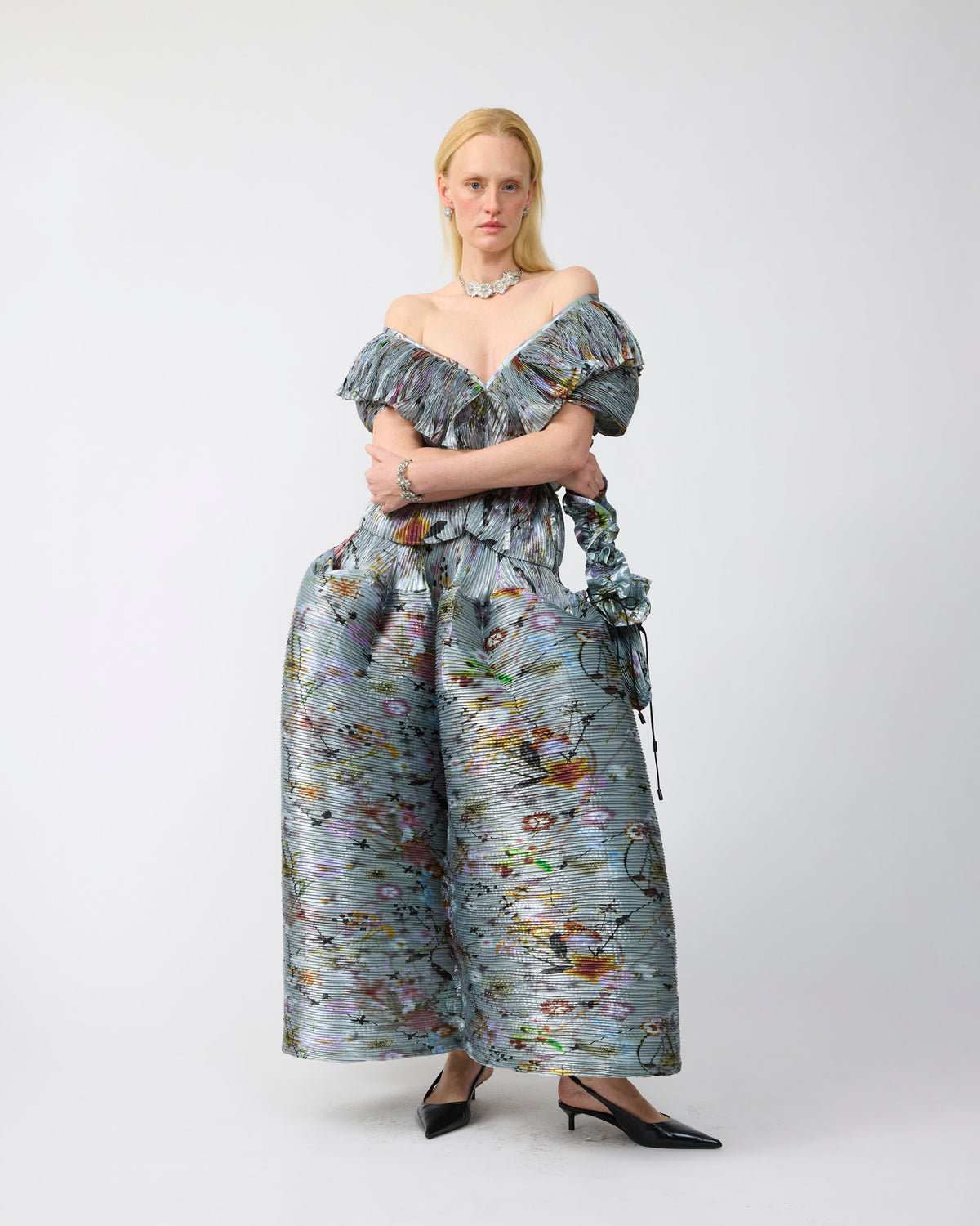 Marcia Handpleated Top in Metallic Frances