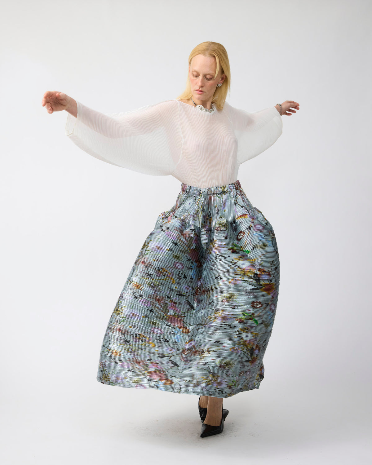 Kenza Handpleated Skirt in Metallic Frances - Couture Length
