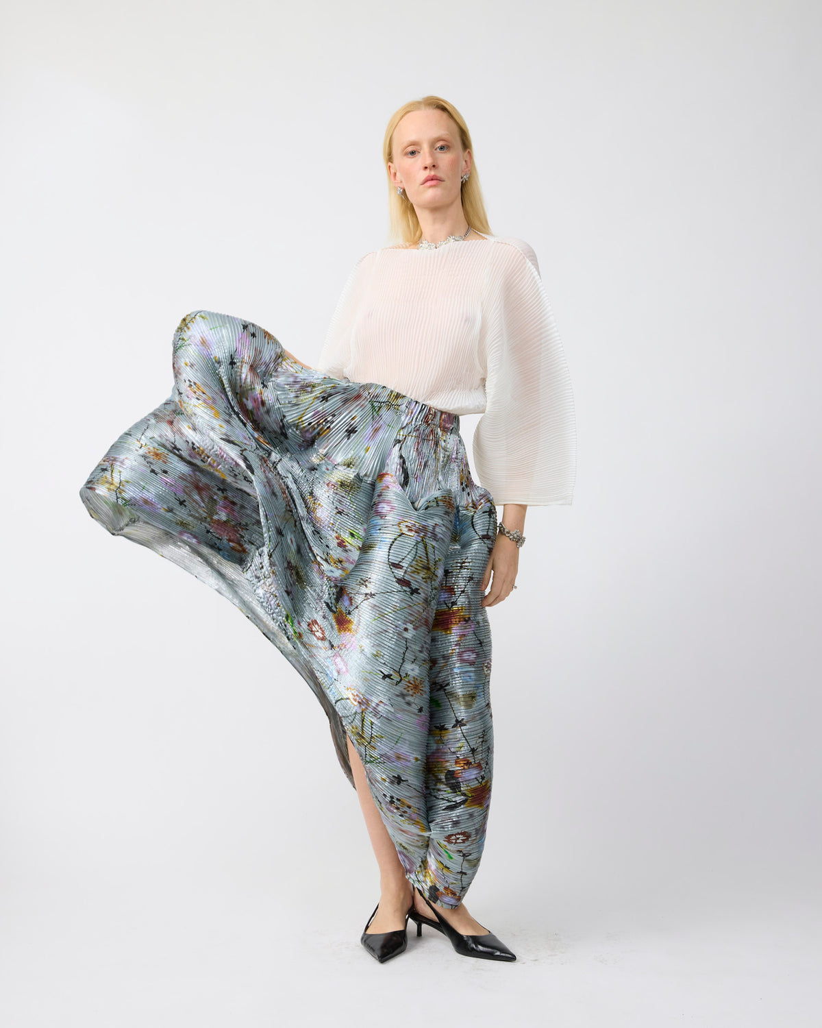 Kenza Handpleated Skirt in Metallic Frances - Couture Length