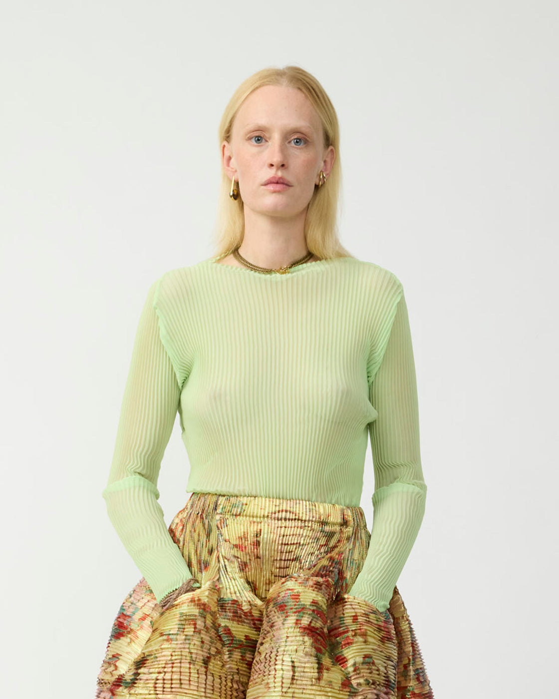 Lee Pleated Top in Lime Green