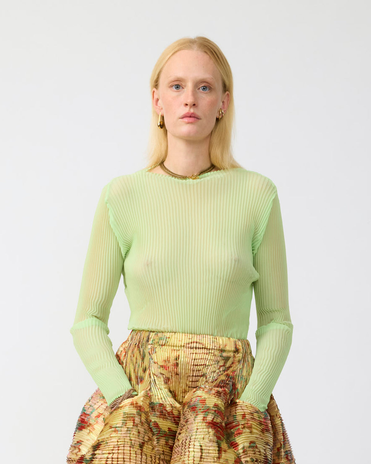 Lee Pleated Top in Lime Green