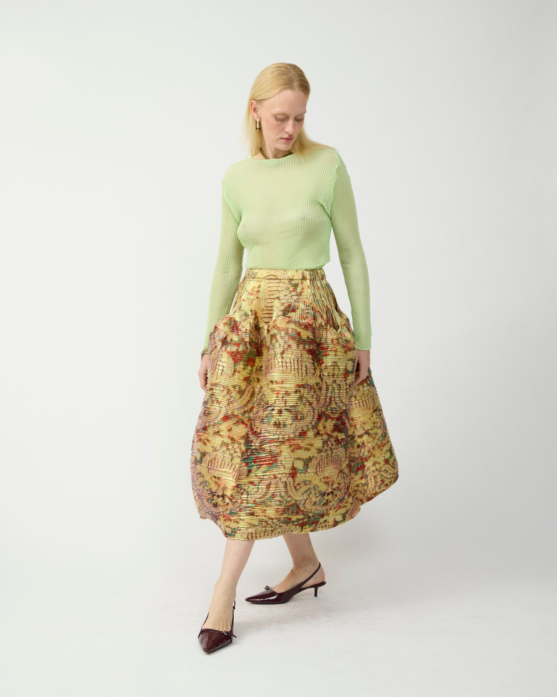 Lee Pleated Top in Lime Green