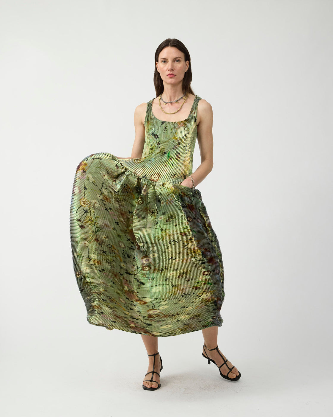 Moon Pleated Dress in Iridescent Frances - Couture Length