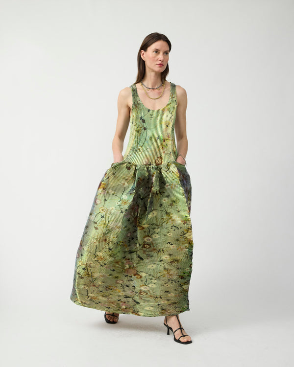 Moon Pleated Dress in Iridescent Frances - Couture Length
