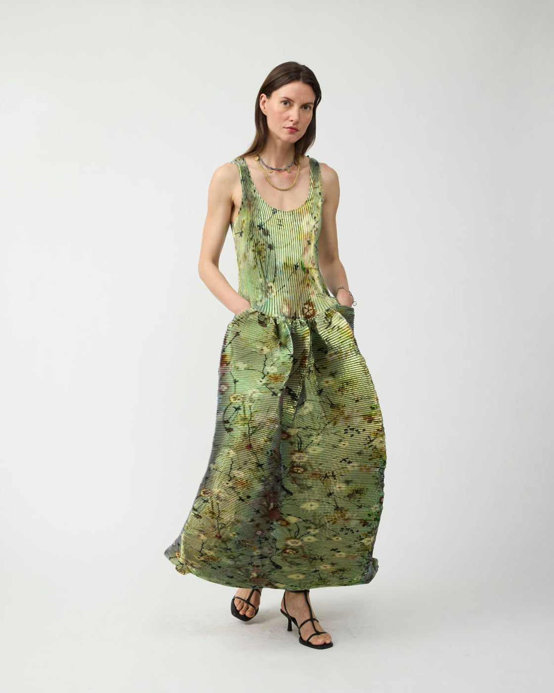 Moon Pleated Dress in Iridescent Frances - Couture Length