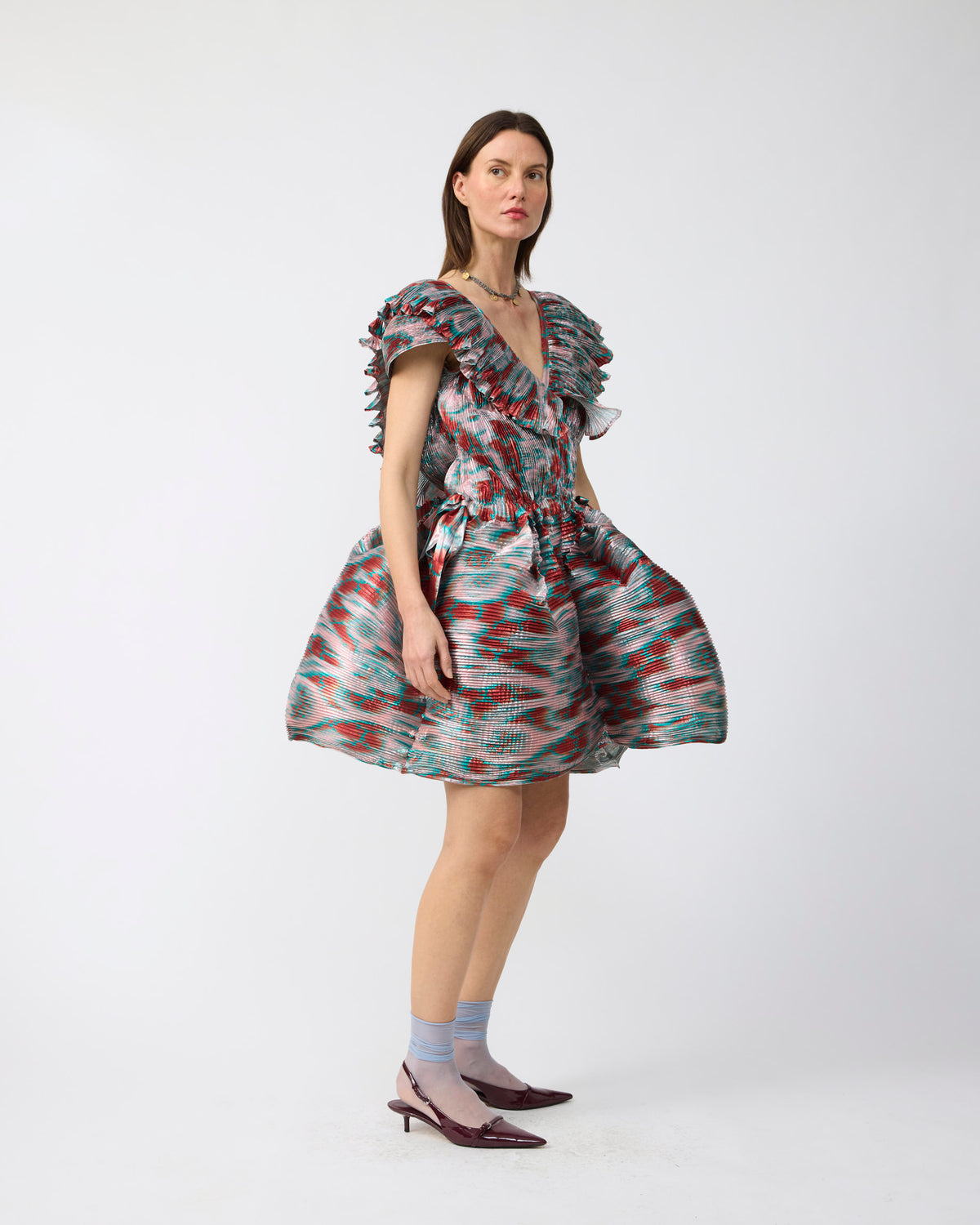 Nika Handpleated Dress in Metallic Gallia