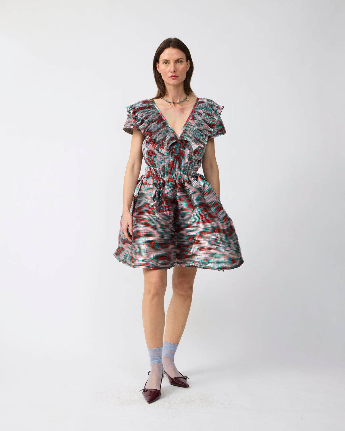Nika Handpleated Dress in Metallic Gallia